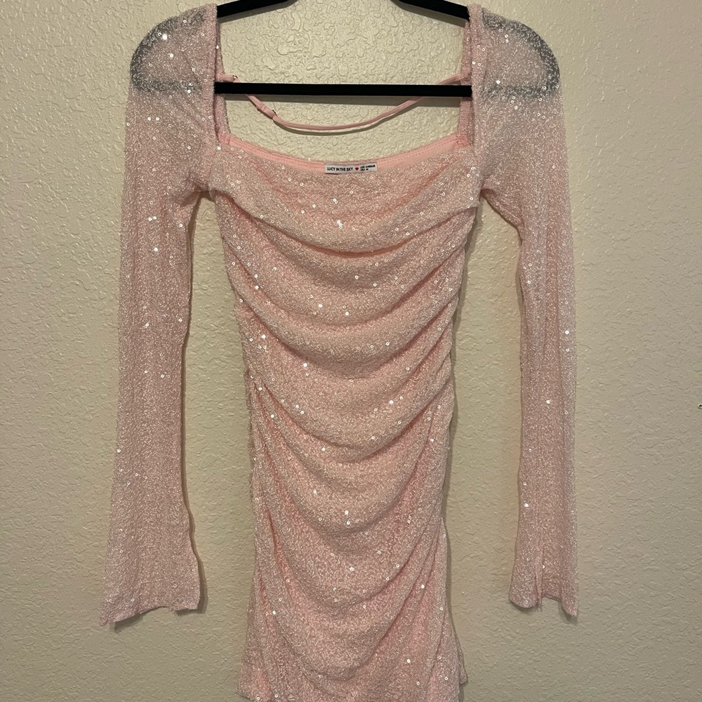 Lucy In The Sky Pink Glitter Long Sleeve Dress